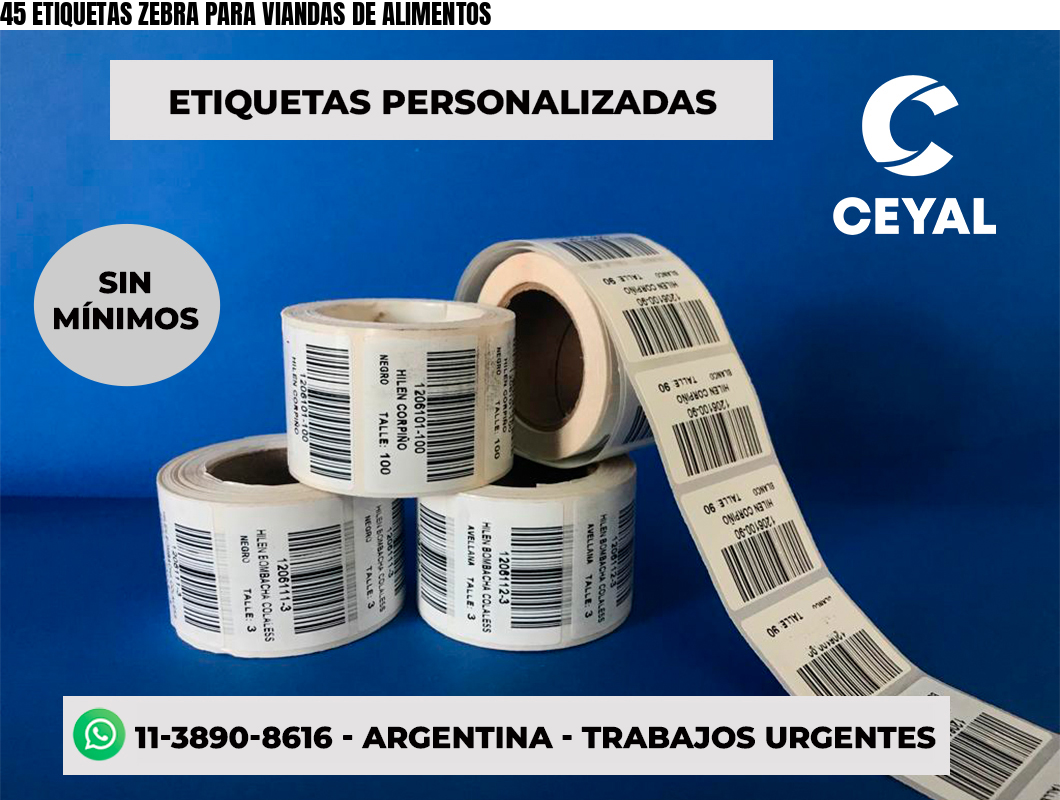 45 ETIQUETAS ZEBRA PARA VIANDAS DE ALIMENTOS