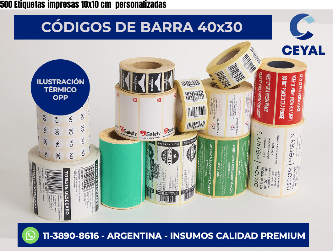 500 Etiquetas impresas 10×10 cm  personalizadas