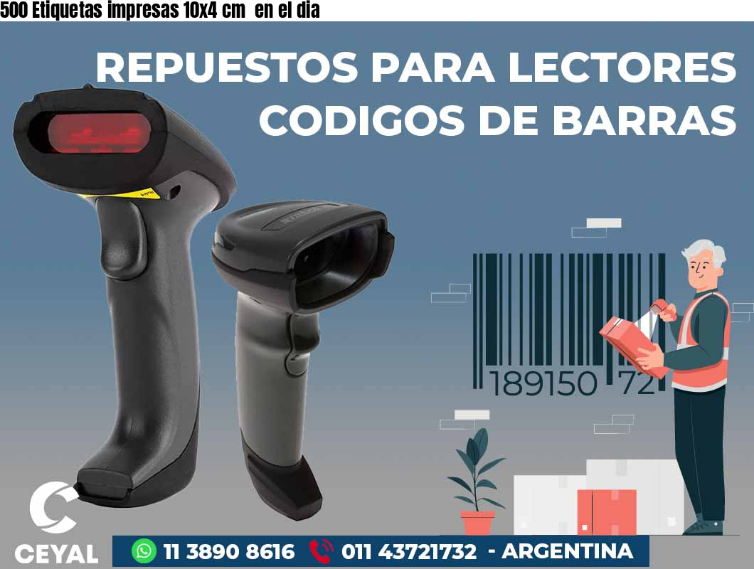 500 Etiquetas impresas 10x4 cm en el dia
