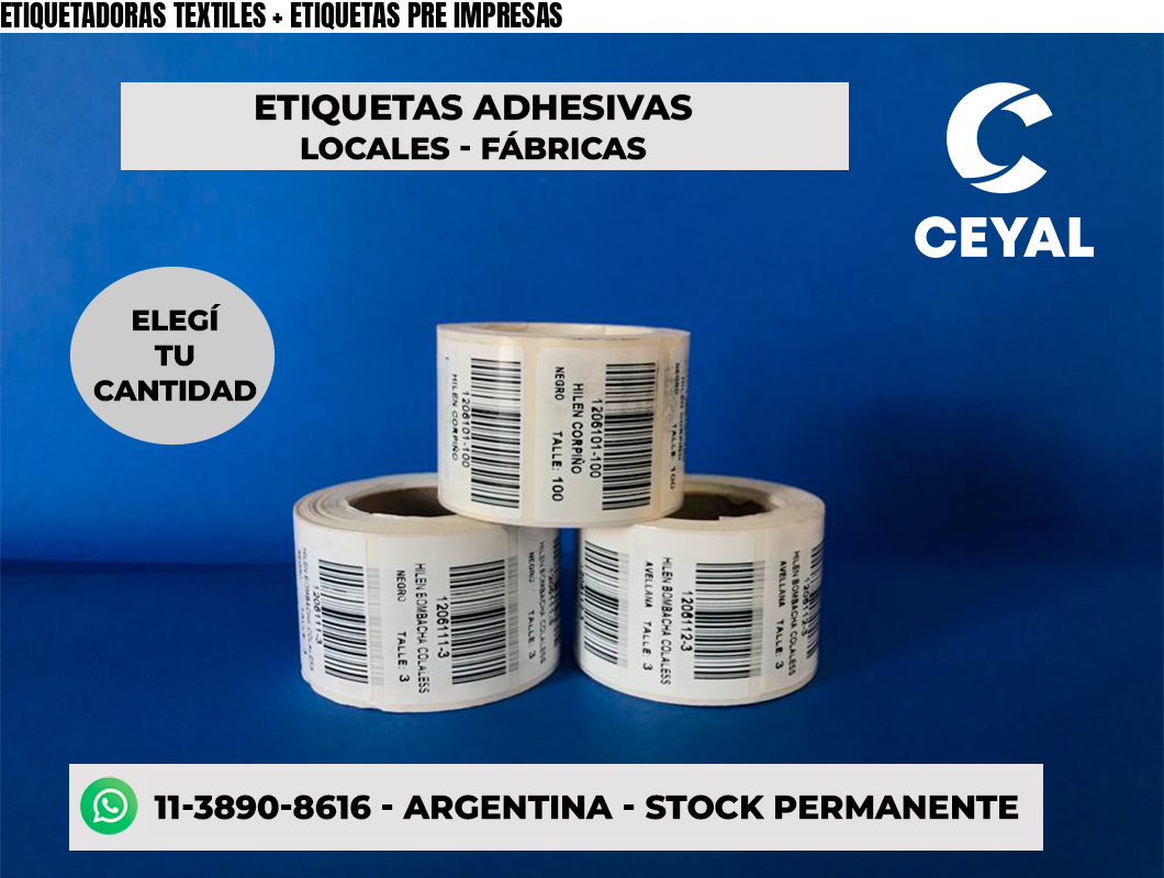 ETIQUETADORAS TEXTILES + ETIQUETAS PRE IMPRESAS
