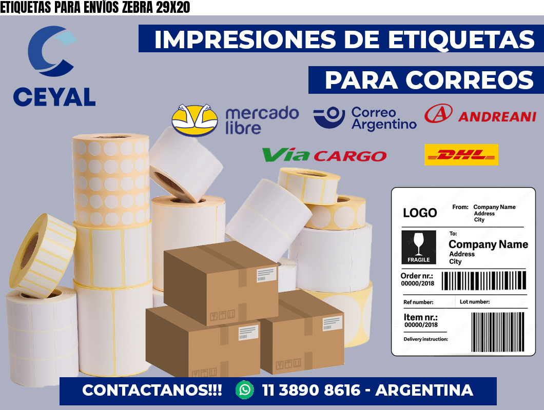ETIQUETAS PARA ENVÍOS ZEBRA 29X20