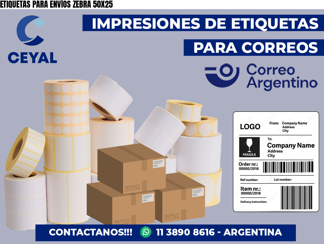 ETIQUETAS PARA ENVÍOS ZEBRA 50X25