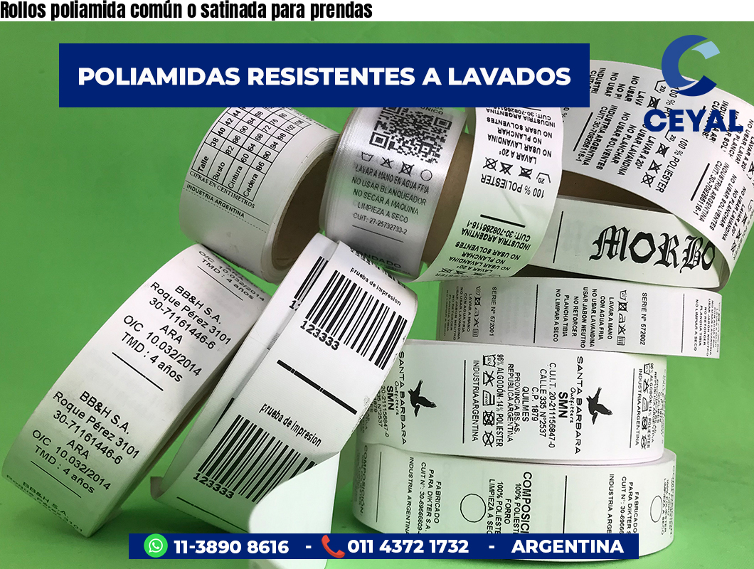 Rollos poliamida común o satinada para prendas