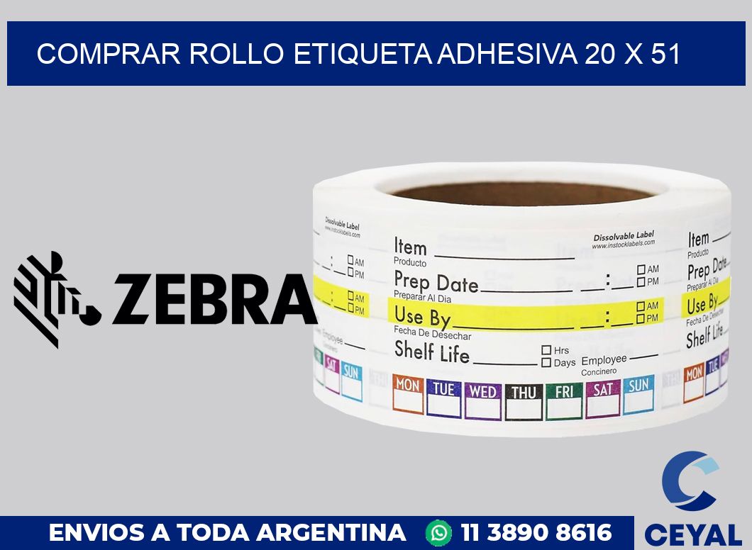 Comprar rollo etiqueta adhesiva 20 x 51