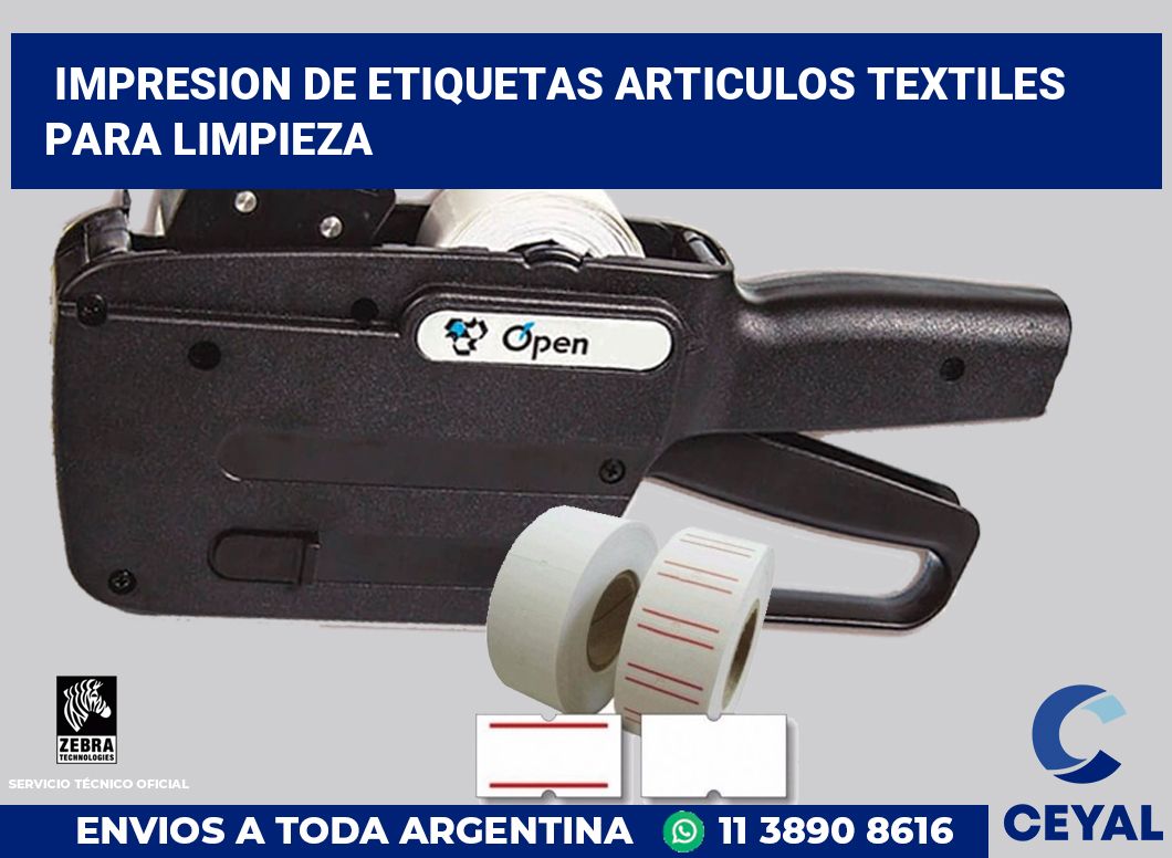 Impresion de etiquetas Articulos textiles para limpieza