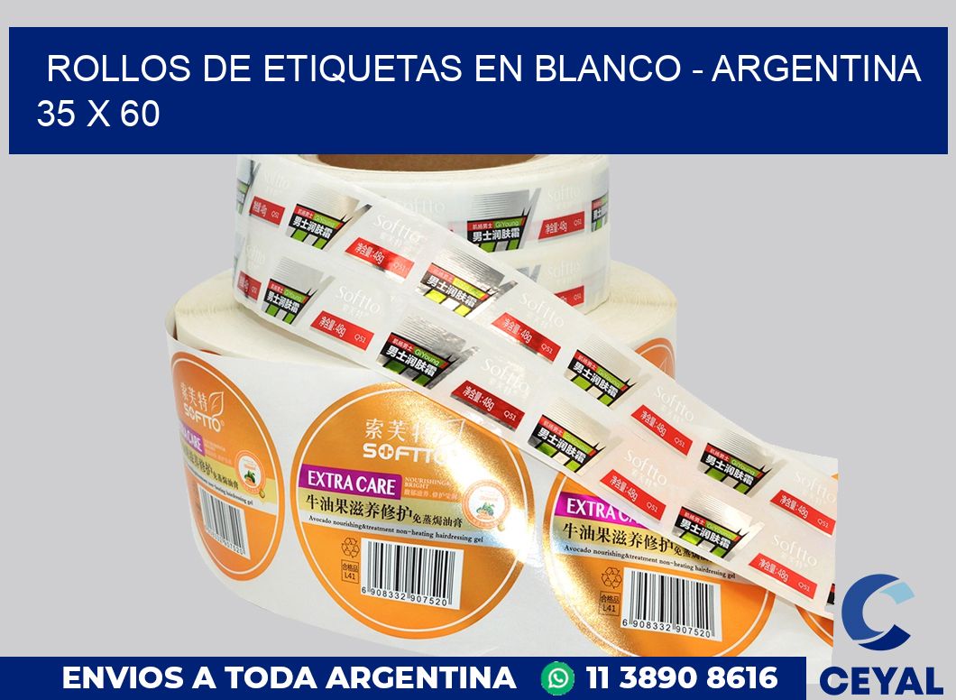Rollos de etiquetas en blanco – Argentina 35 x 60