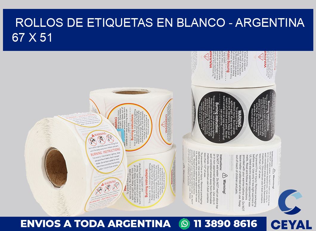 Rollos de etiquetas en blanco – Argentina 67 x 51
