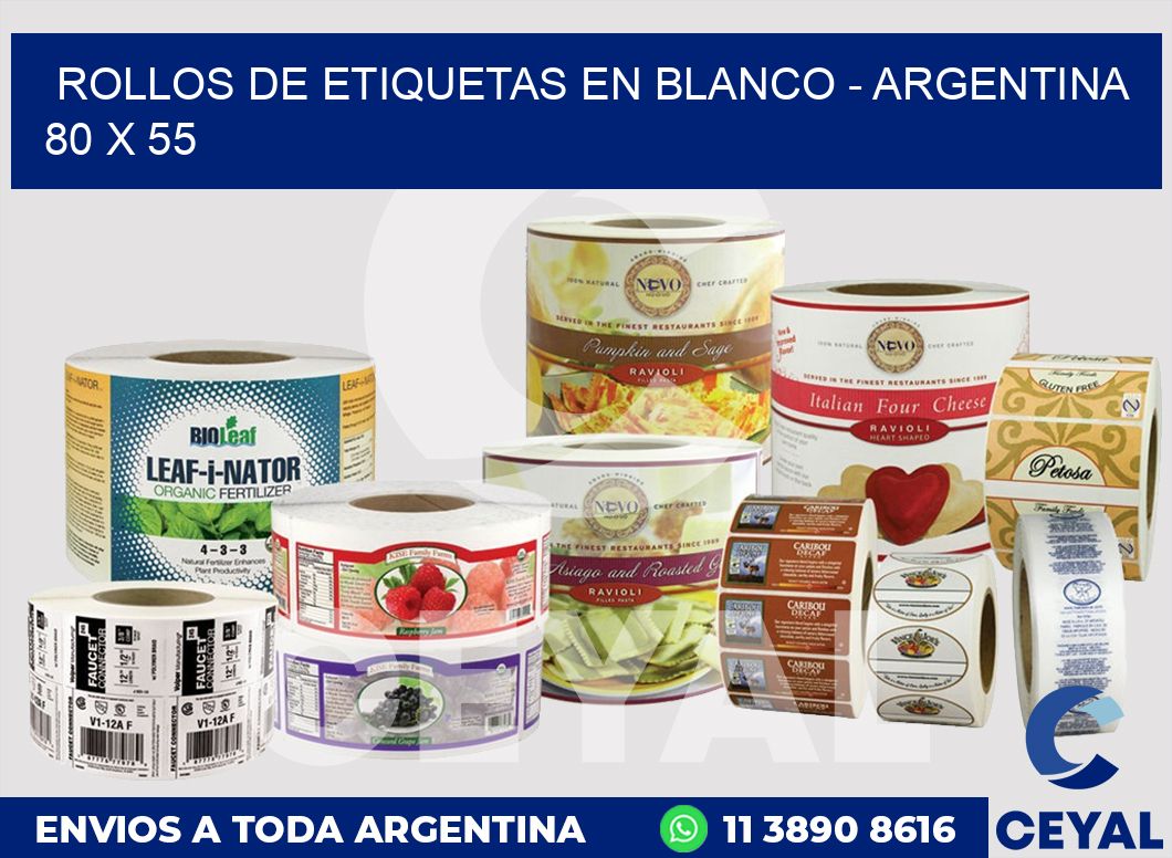 Rollos de etiquetas en blanco – Argentina 80 x 55