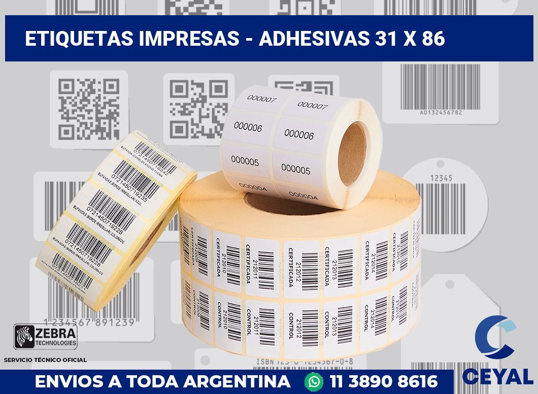 etiquetas impresas - Adhesivas 31 x 86