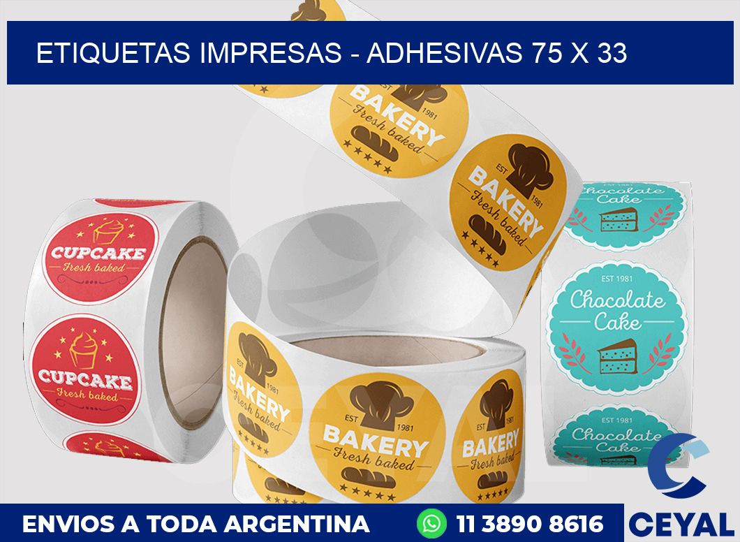 etiquetas impresas - Adhesivas 75 x 33
