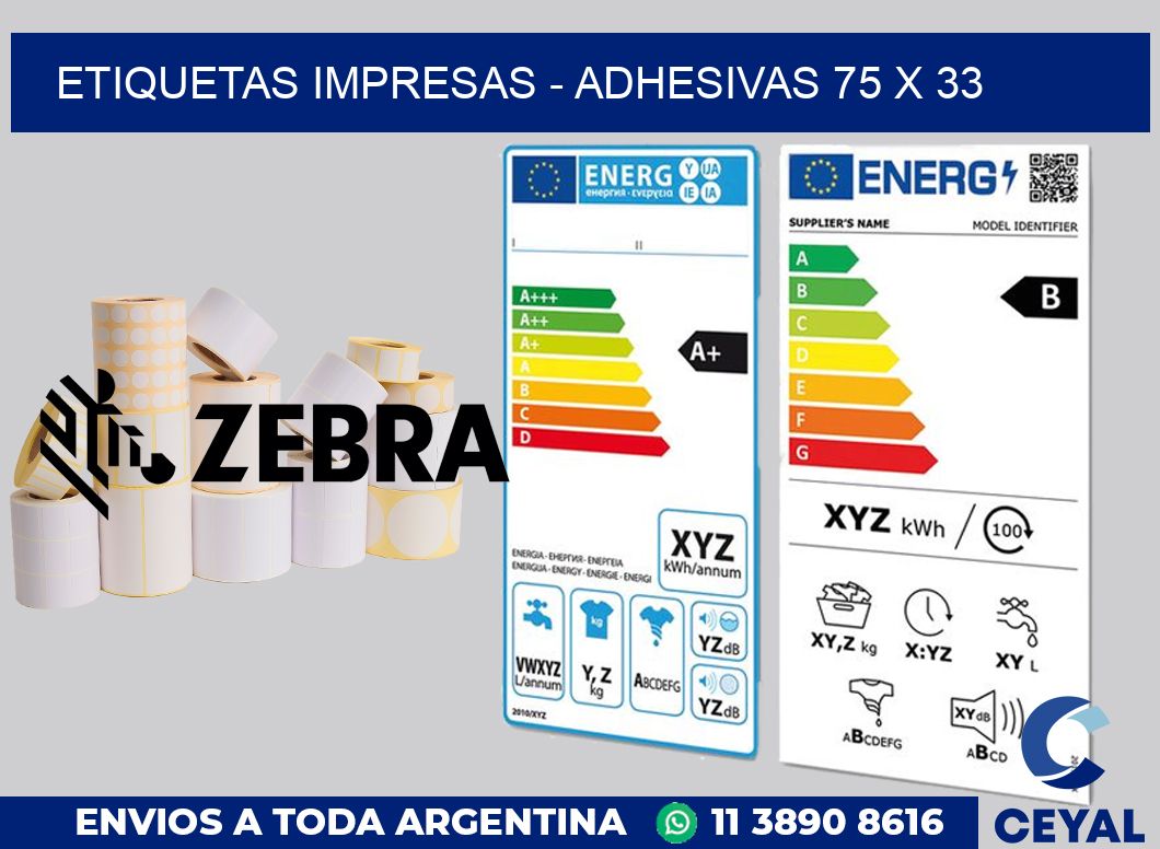 etiquetas impresas - Adhesivas 75 x 33