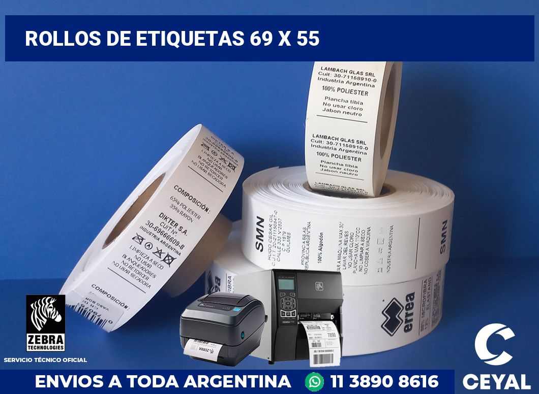 rollos de etiquetas 69 x 55