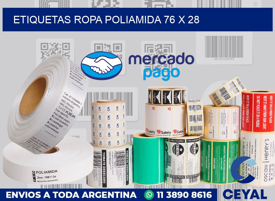 Etiquetas ropa poliamida 76 x 28