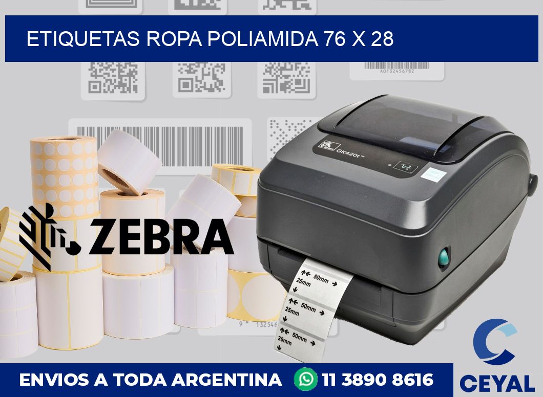 Etiquetas ropa poliamida 76 x 28