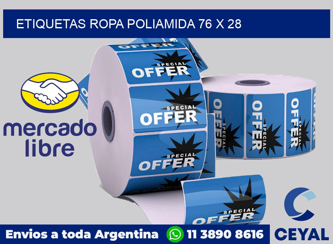 Etiquetas ropa poliamida 76 x 28