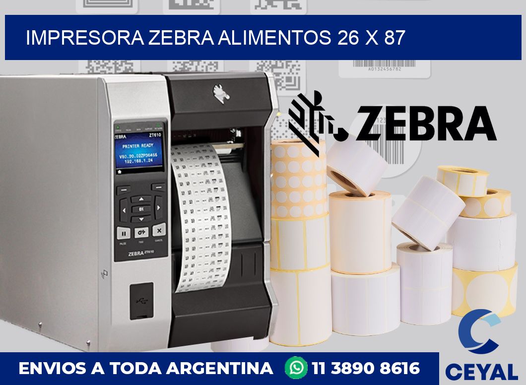 Impresora Zebra alimentos 26 x 87