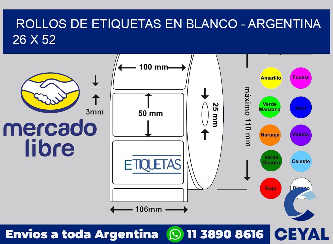 Rollos de etiquetas en blanco - Argentina 26 x 52
