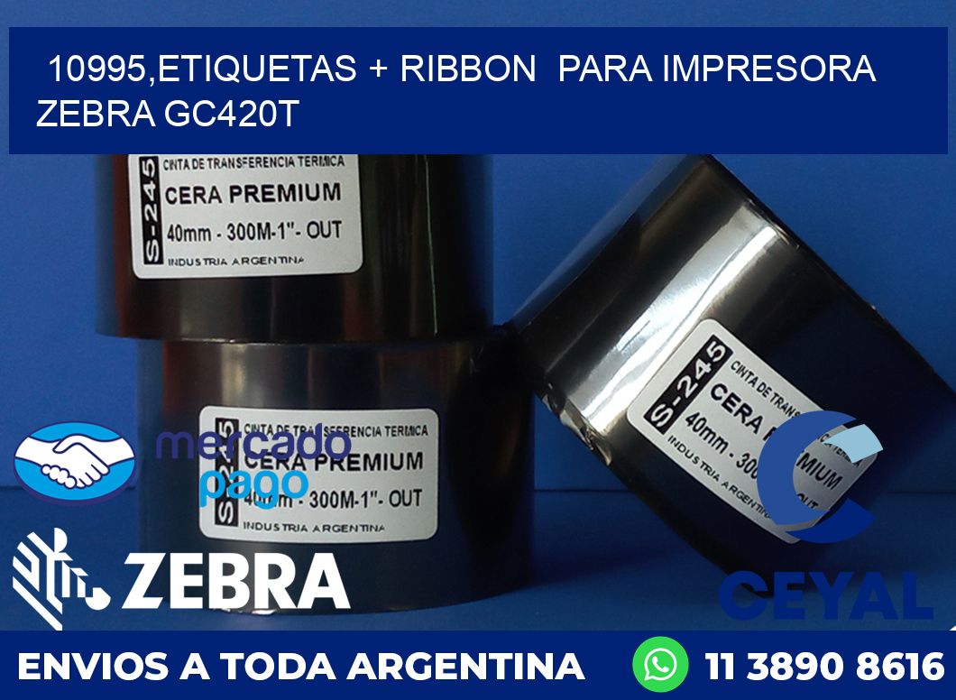 10995,etiquetas + ribbon  para impresora zebra GC420T