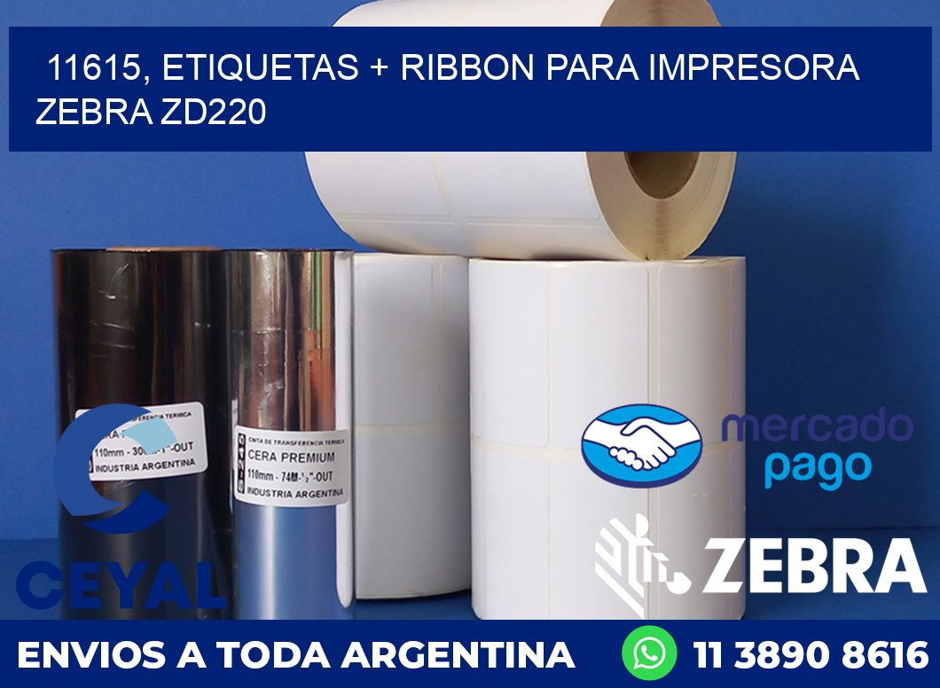 11615, etiquetas + ribbon para impresora zebra zd220