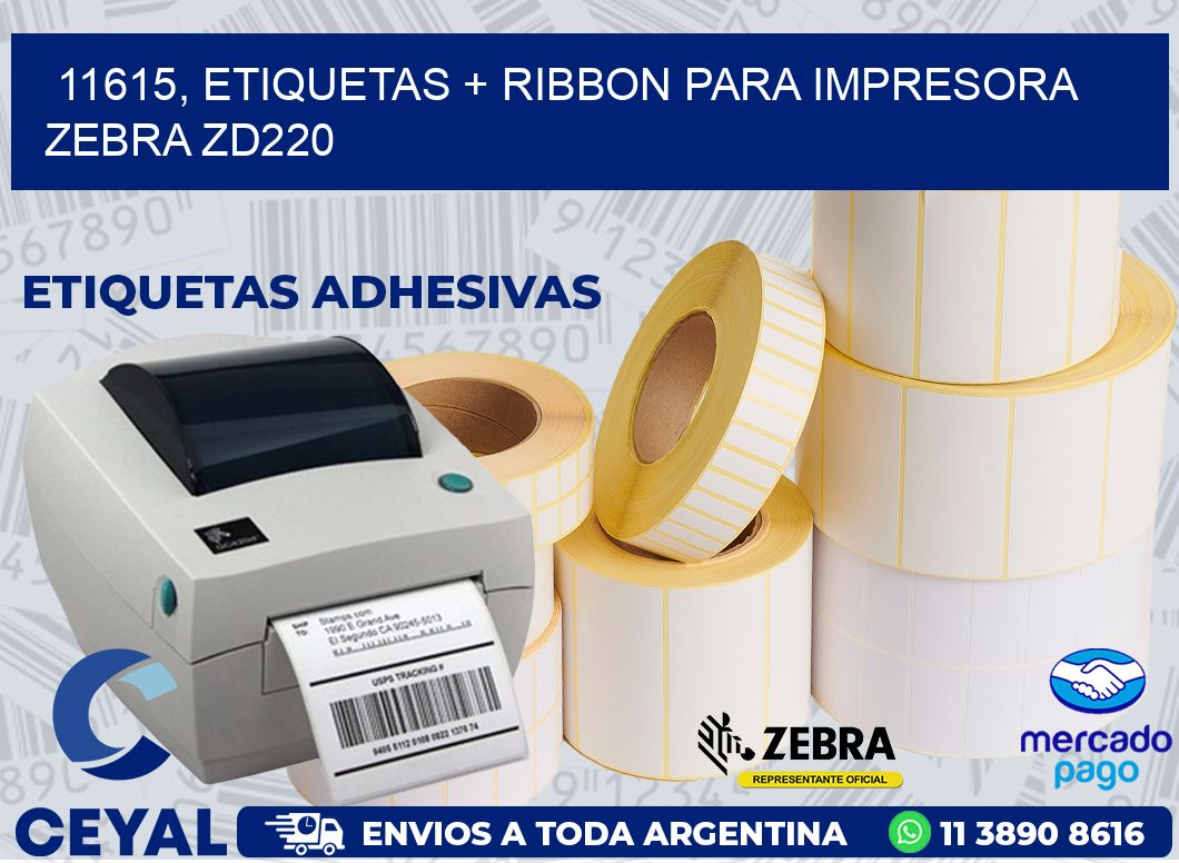 11615, etiquetas + ribbon para impresora zebra zd220