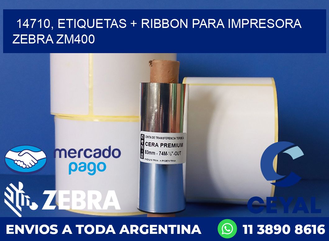 14710, etiquetas + ribbon para impresora zebra ZM400