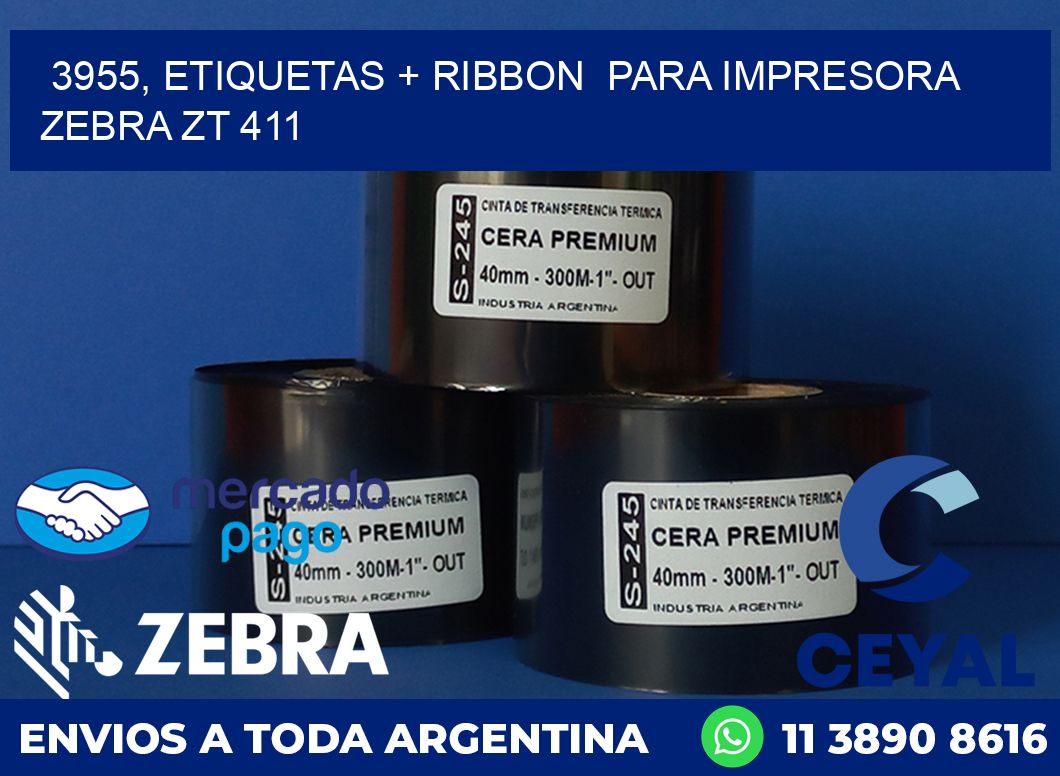 3955, etiquetas + ribbon  para impresora zebra ZT 411