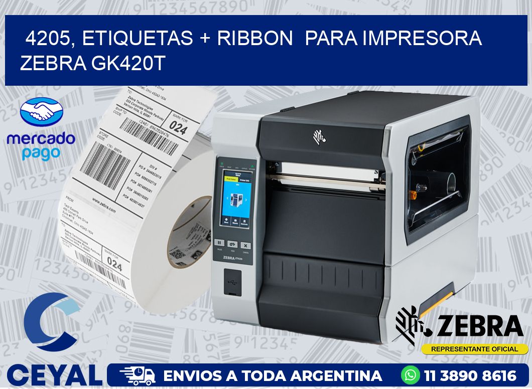 4205, etiquetas + ribbon  para impresora zebra GK420T