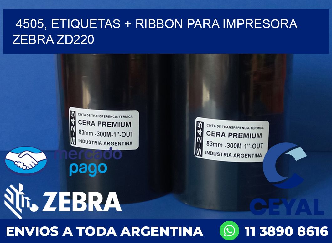 4505, etiquetas + ribbon para impresora zebra zd220