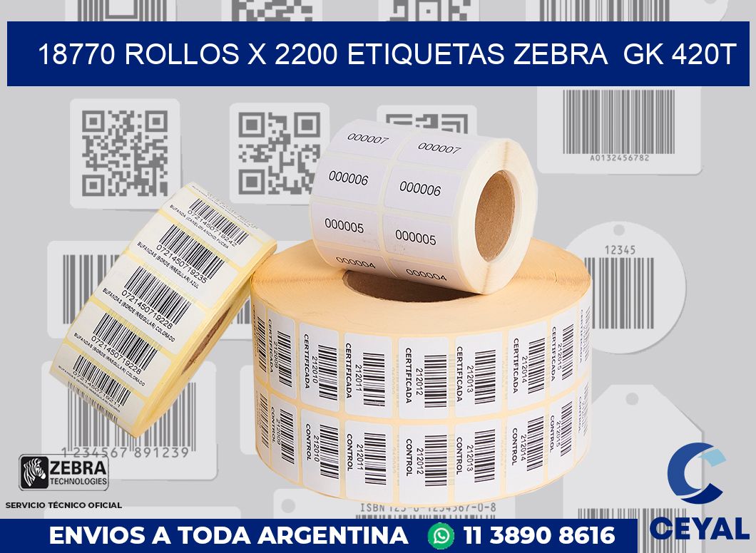 18770 Rollos x 2200 etiquetas zebra  gk 420t