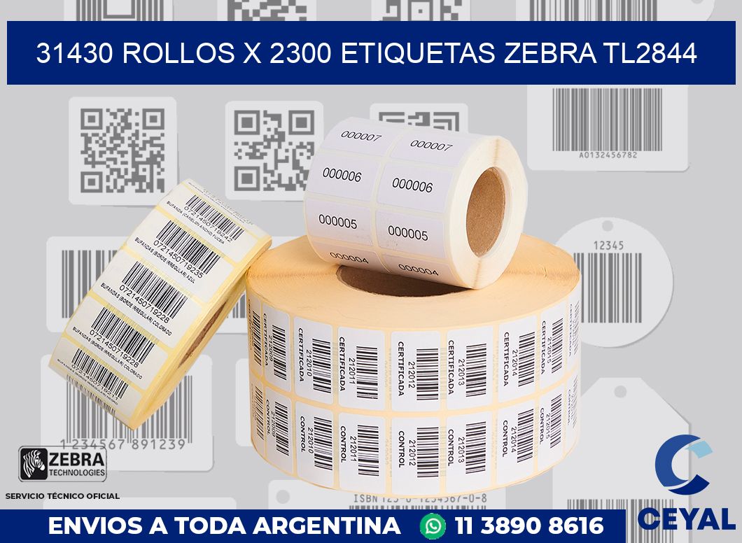 31430 Rollos x 2300 etiquetas zebra tl2844