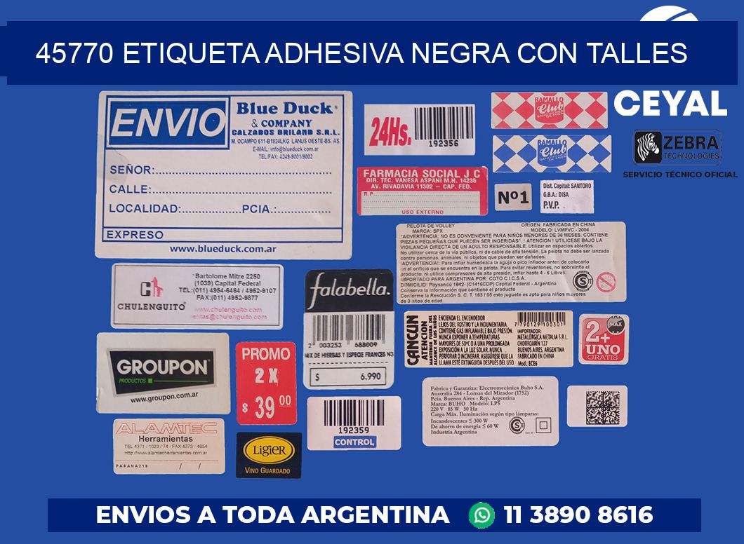 45770 ETIQUETA ADHESIVA NEGRA CON TALLES