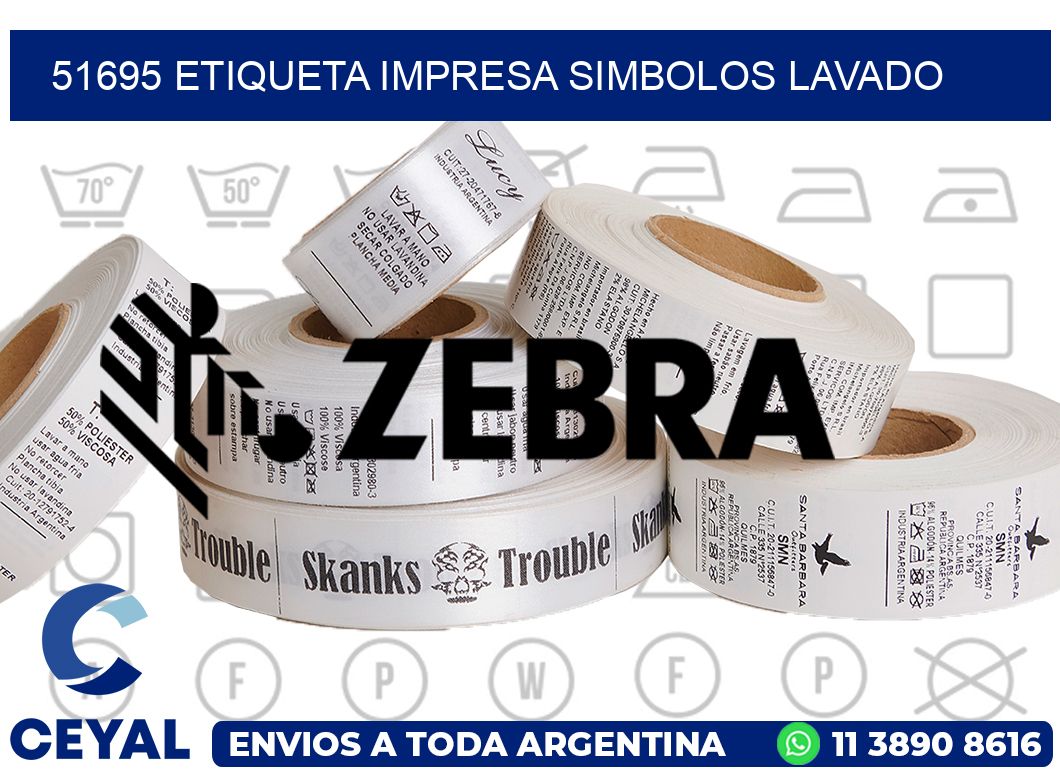 51695 ETIQUETA IMPRESA SIMBOLOS LAVADO