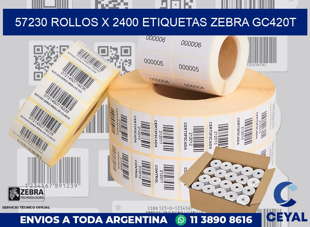 57230 Rollos x 2400 etiquetas zebra gc420t