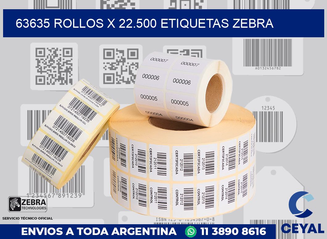 63635 Rollos x 22.500 etiquetas zebra