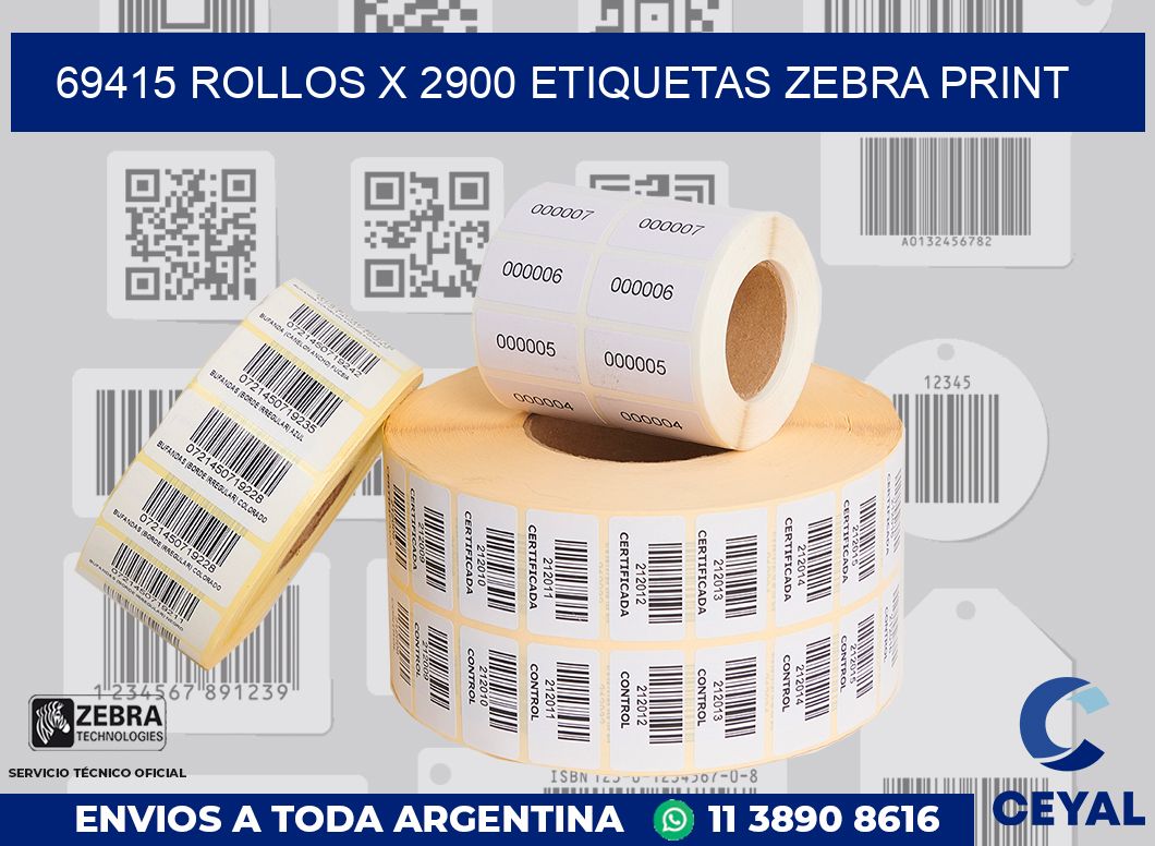 69415 Rollos x 2900 etiquetas zebra print