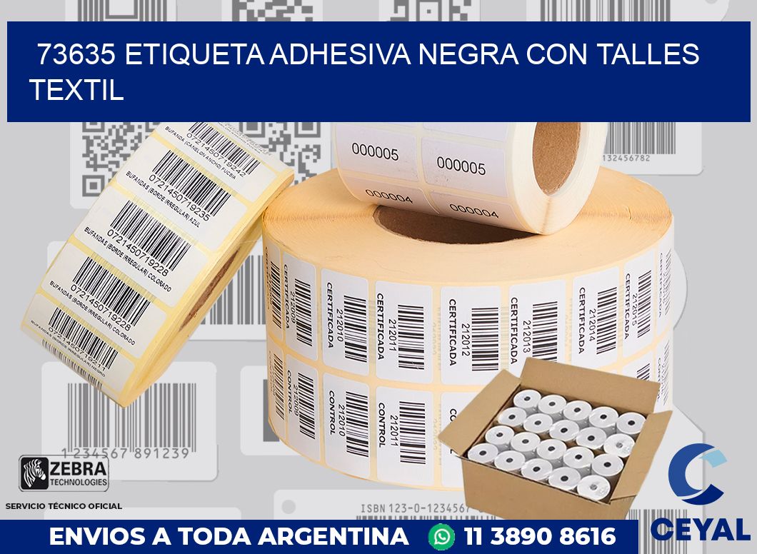 73635 ETIQUETA ADHESIVA NEGRA CON TALLES TEXTIL