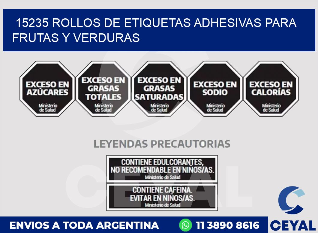15235 ROLLOS DE ETIQUETAS ADHESIVAS PARA FRUTAS Y VERDURAS