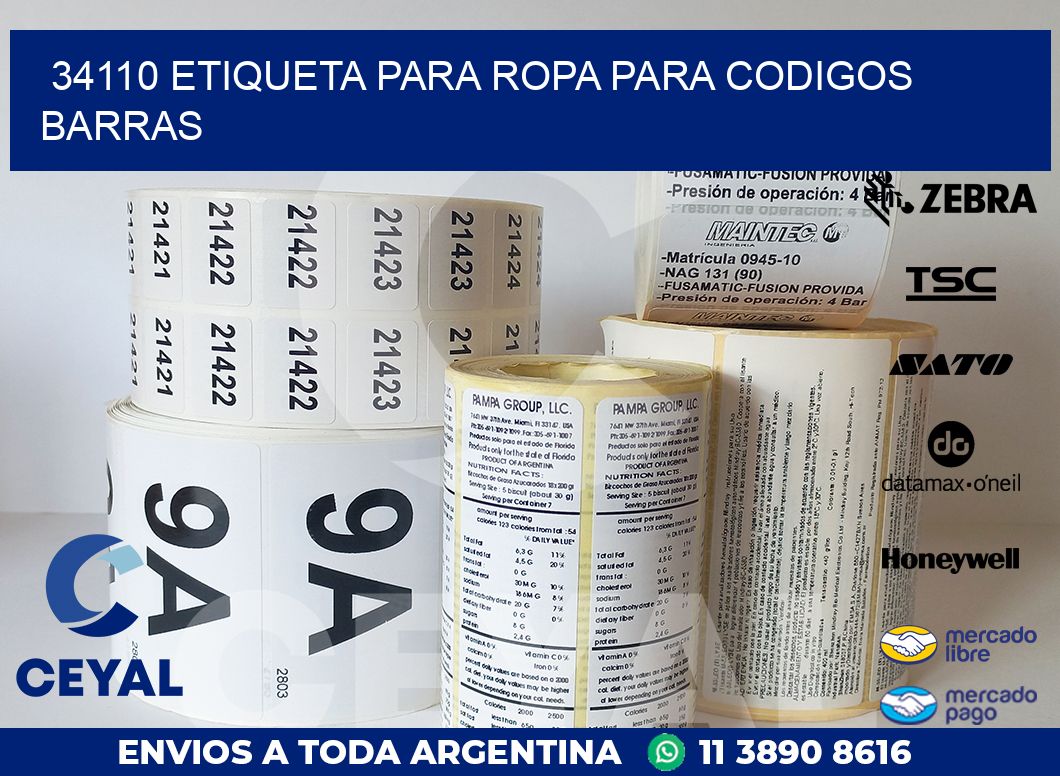 34110 ETIQUETA PARA ROPA PARA CODIGOS BARRAS