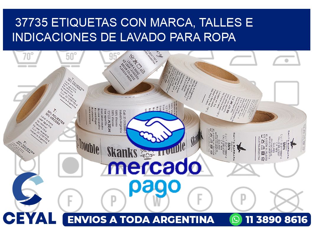 37735 ETIQUETAS CON MARCA, TALLES E INDICACIONES DE LAVADO PARA ROPA