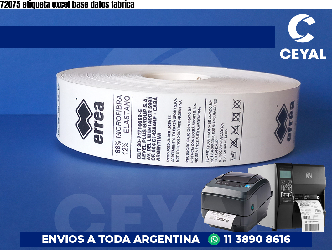 72075 etiqueta excel base datos fabrica