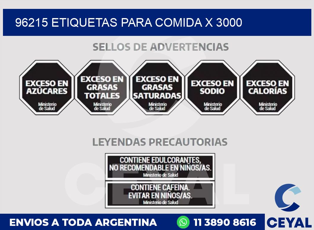 96215 ETIQUETAS PARA COMIDA x 3000