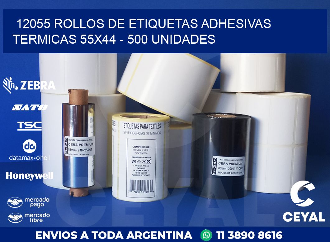 12055 ROLLOS DE ETIQUETAS ADHESIVAS TERMICAS 55X44 - 500 UNIDADES