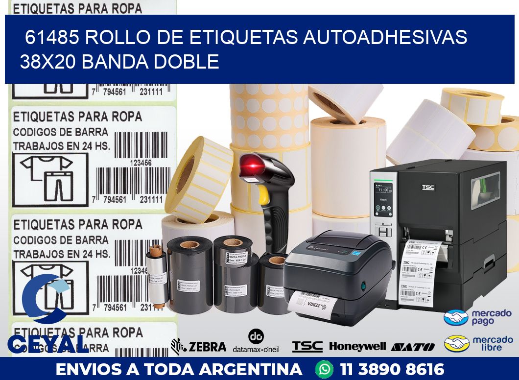 61485 ROLLO DE ETIQUETAS AUTOADHESIVAS 38X20 BANDA DOBLE