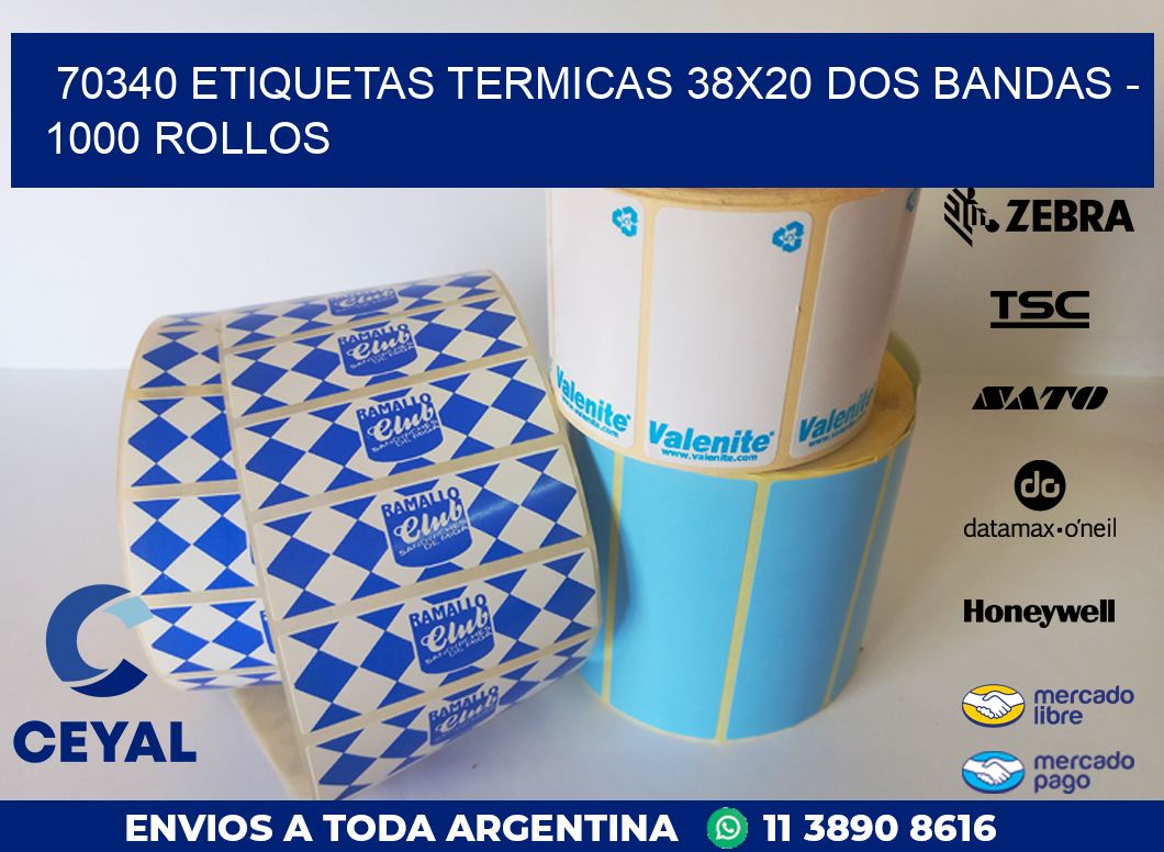 70340 ETIQUETAS TERMICAS 38X20 DOS BANDAS - 1000 ROLLOS