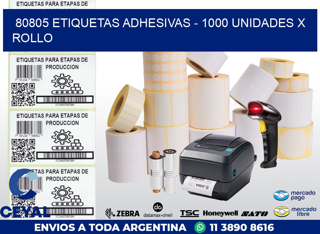 80805 ETIQUETAS ADHESIVAS - 1000 UNIDADES X ROLLO