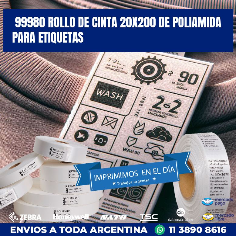 99980 ROLLO DE CINTA 20X200 DE POLIAMIDA PARA ETIQUETAS