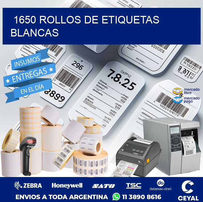 1650 ROLLOS DE ETIQUETAS BLANCAS