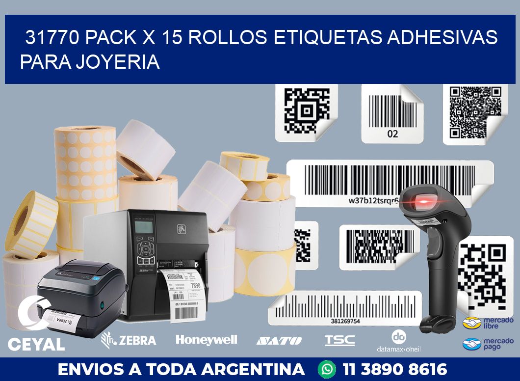 31770 PACK X 15 ROLLOS ETIQUETAS ADHESIVAS PARA JOYERIA