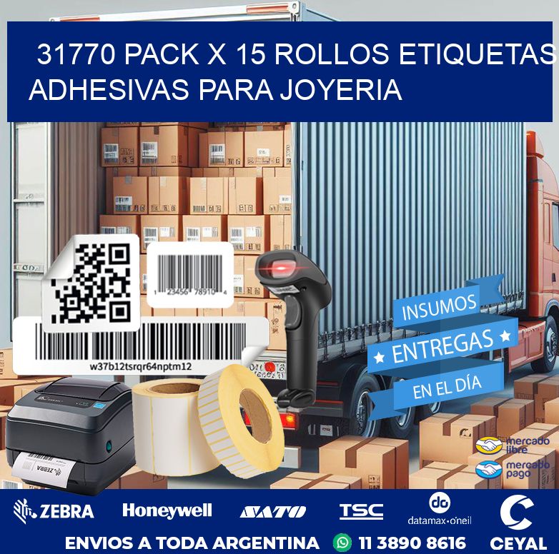 31770 PACK X 15 ROLLOS ETIQUETAS ADHESIVAS PARA JOYERIA