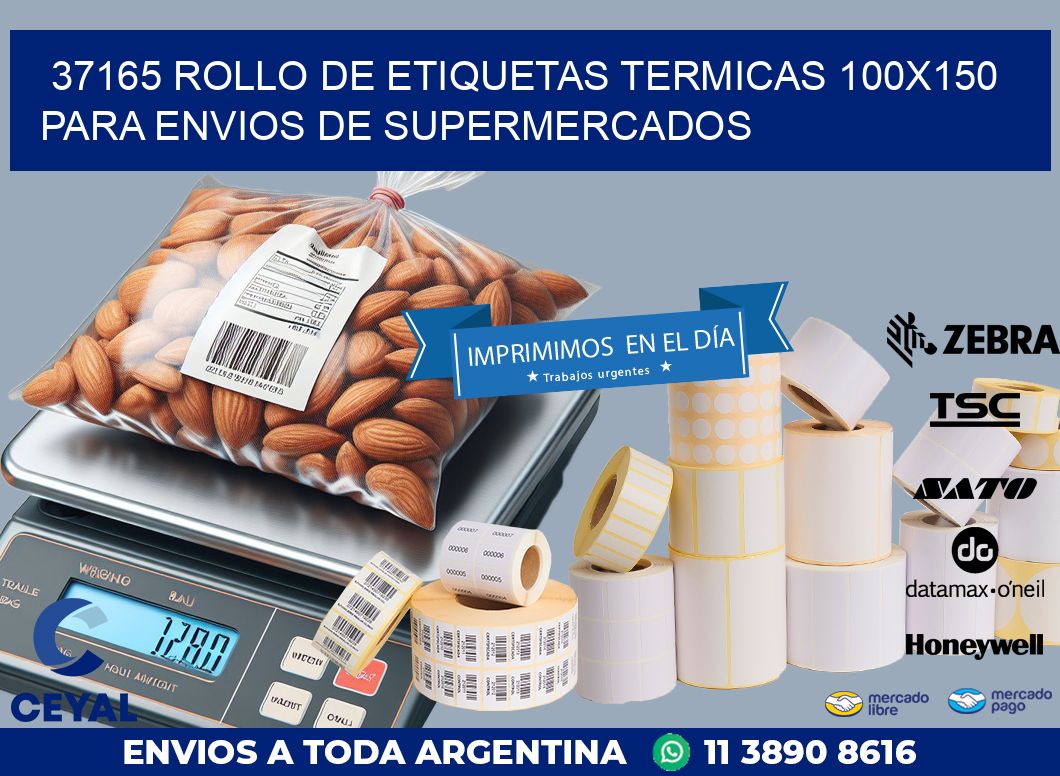 37165 ROLLO DE ETIQUETAS TERMICAS 100X150 PARA ENVIOS DE SUPERMERCADOS